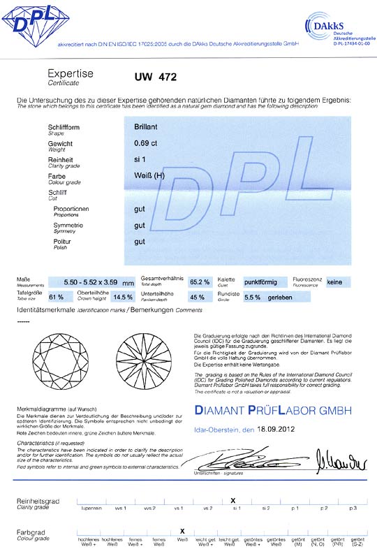 Foto 9 - Diamant 0,69 Brillant-Weiss Wesselton SI1 DPL Expertise, D6439