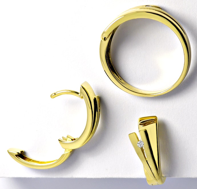 Foto 1 - Brillanten-Gelbgold-Schmuckset Ring Ohrringe, R1655