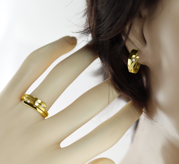 Foto 3 - Brillanten-Gelbgold-Schmuckset Ring Ohrringe, R1655