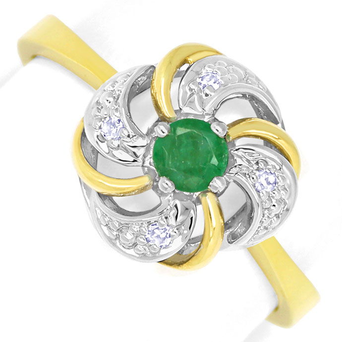 Foto 2 - Attraktiver Blütenring mit Smaragd und Diamanten, 585er, R8509