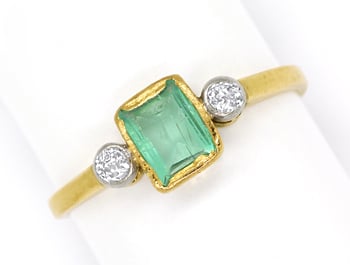 Foto 1 - Diamantring antik Smaragd und Diamanten Gelbgold-Platin, S1668